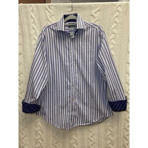 THOMAS DEAN Men's L Purple Striped L/S Flip Cuff Button Shirt Easter Spring‎